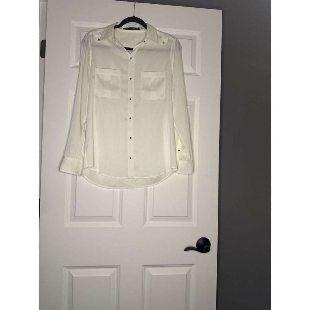 Ivanka Trump Long Sleeve Button Down Gold Button Blouse Medium Ivory